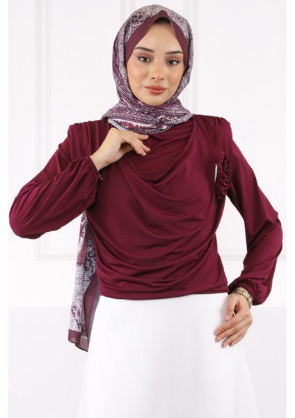 Mürdüm Gül Aksesuarlı Sandy Bluz modelleri