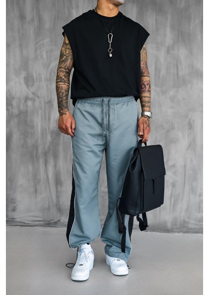 Erkek Şeritli Baggy Fit Teknik Pantolon Gri indirimleri