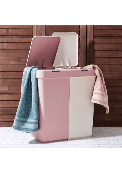 Duo Laundry Çamaşır Sepeti - Pembe / Beyaz - 80 lt