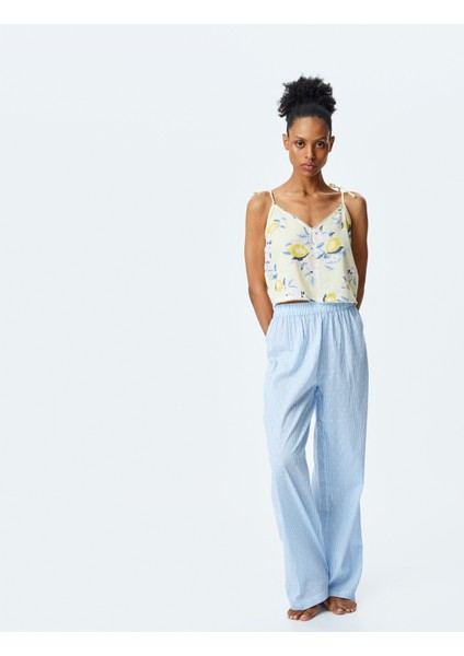 Beli Lastikli Pamuklu Çizgili Rahat Kesim Pijama Altı fiyatları