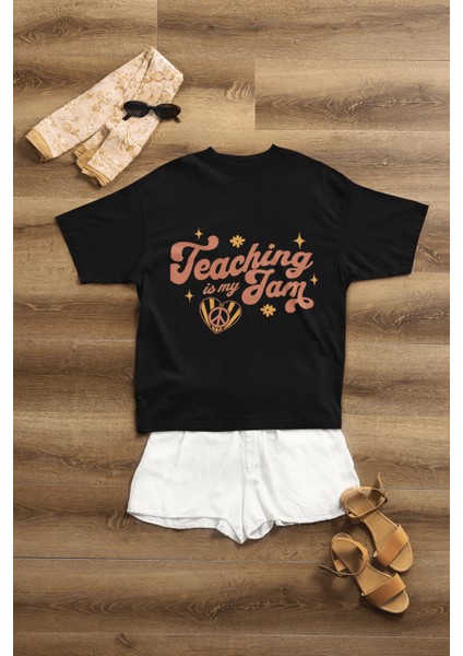 Teachıng Is My Jam Baskılı Standart Kalıp Bisiklet Yaka Pamuklu Kadın T-S