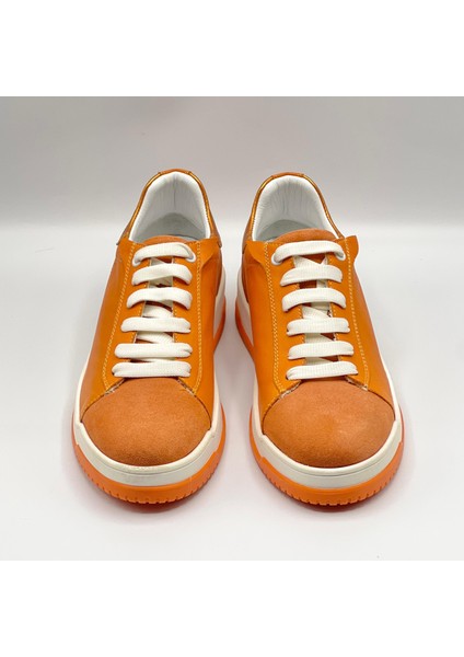 Pia Turuncu Kadın Sneaker - Hakiki Deri & Süet | Rahat Tabanlı Spor Ayakkabı modelleri