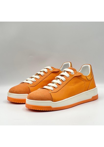 Pia Turuncu Kadın Sneaker - Hakiki Deri & Süet | Rahat Tabanlı Spor Ayakkabı fırsatları