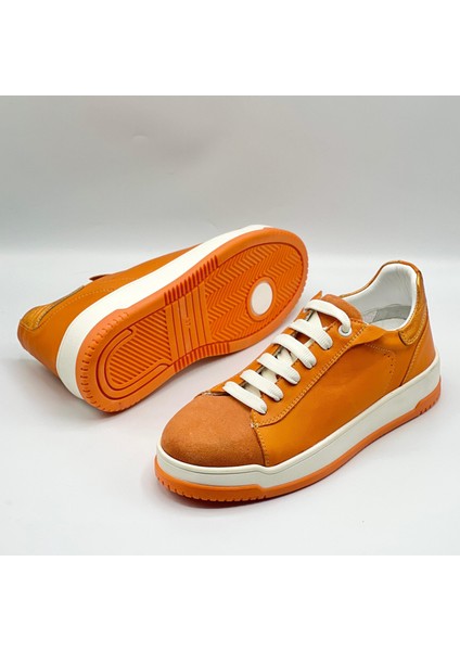 Pia Turuncu Kadın Sneaker - Hakiki Deri & Süet | Rahat Tabanlı Spor Ayakkabı indirimleri