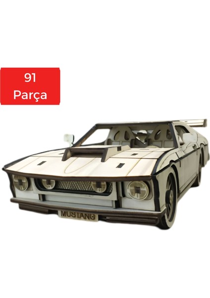 Ahşap Mustang Araba Maketi - 91 Parça 3D Puzzle Maket - Ahşap Hobi ve Dekor Ürünü