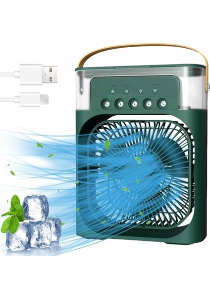 Blic BWFN10 Yeşil Buzlu Vantilatör Mini Fan 5 Spreyli Su Püskürtmeli 600 ml Buhar Makinesi Nemlendirici Mini Klima