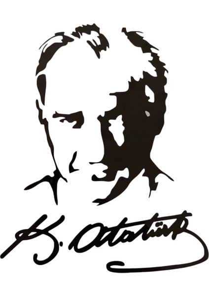 K.atatürk Silüetli Imzalı Oto Sticker Siyah 19X15CM