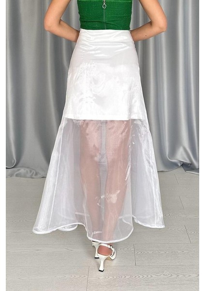 Beyaz Organze Detaylı Atlas Etek fırsatları