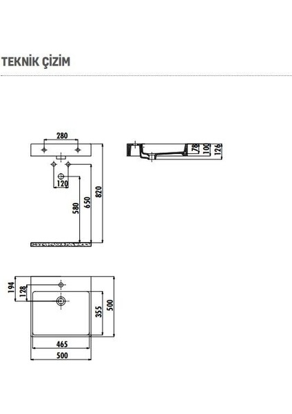 NX255 Next 50X50 cm Setüstü Düz Kare Lavabo