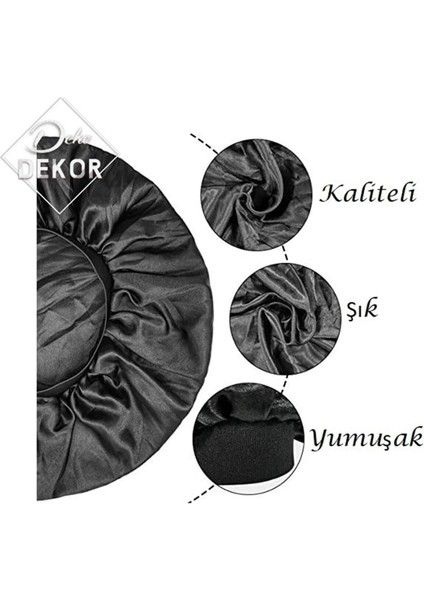 Kıvırcık Saçlılar Için Siyah Renk Saten Bone Saten Yastık Kılıfı & Toka Seti