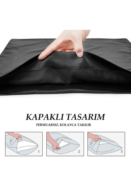 Kıvırcık Saçlılar Için Siyah Renk Saten Bone Saten Yastık Kılıfı & Toka Seti