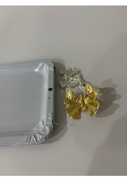 6'lı Lüx Paslanmaz Çelik Kelebekli Gold Kaplama Baton Servis ,çay, Kahve, Ikramlık ve Sunum Tepsisi