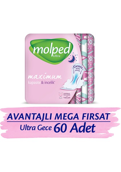 Ultra Hijyenik Ped Gece Avantajlı Mega Paket 60 Adet