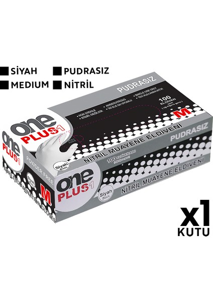 One Plus Nitril Muayene Eldiveni 100'LÜ M Orta Boy Siyah