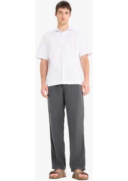 %100 Pamuk Regular Fit Jakarlı Kısa Kollu Gömlek E0476AX25SM