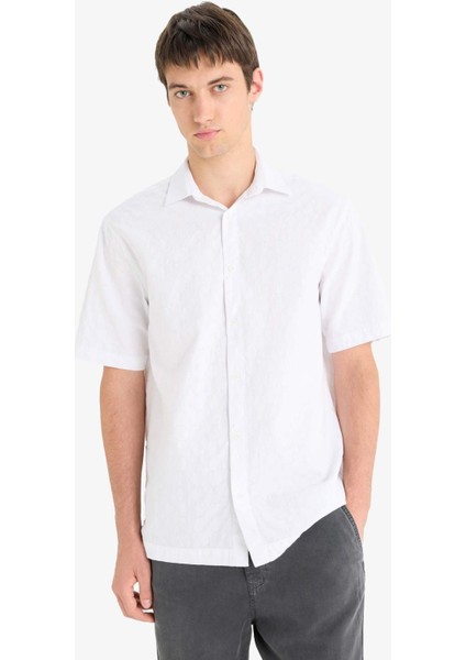 %100 Pamuk Regular Fit Jakarlı Kısa Kollu Gömlek E0476AX25SM
