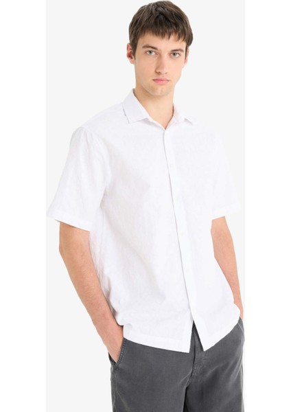 %100 Pamuk Regular Fit Jakarlı Kısa Kollu Gömlek E0476AX25SM