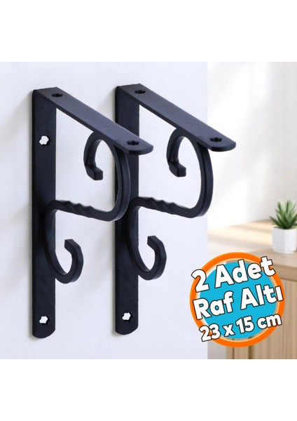 Raf Altı Metal Ayak Ferforje Siyah Raf Tutucu 150 x 230 mm (2 Adet)