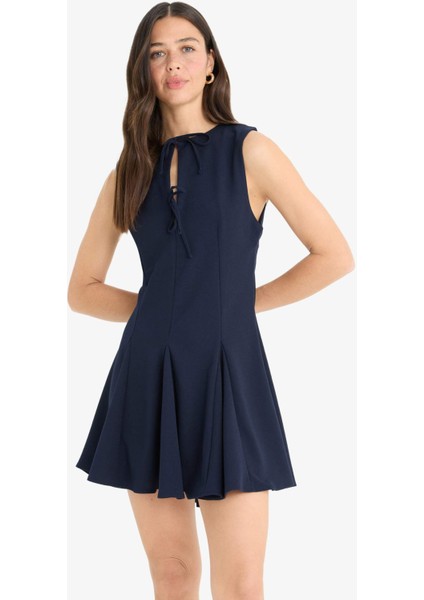 Bisiklet Yaka Pİleli Krep Kolsuz Mini Yazlık Elbise F6502AX25SM fırsatları