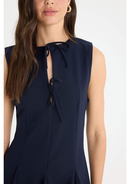 Bisiklet Yaka Pİleli Krep Kolsuz Mini Yazlık Elbise F6502AX25SM indirimleri