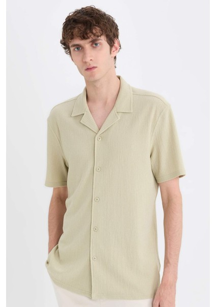 Modern Fit Polo Yaka Dokulu Penye Kısa Kollu Gömlek C4125AX25SM