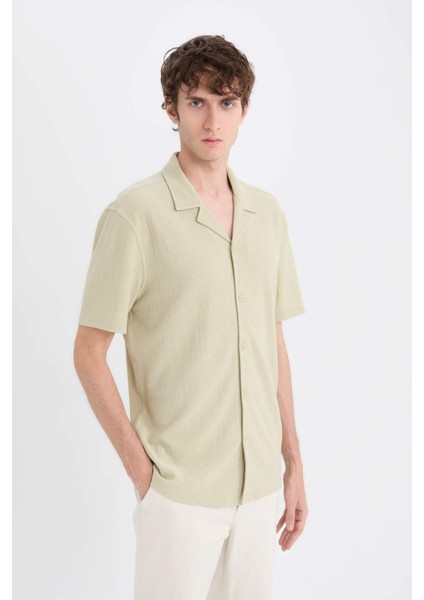 Modern Fit Polo Yaka Dokulu Penye Kısa Kollu Gömlek C4125AX25SM fırsatları