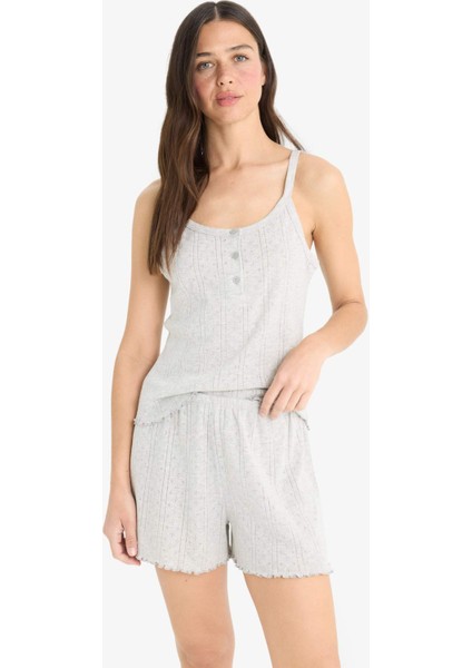 Pijama Takımı Askılı Üst Esnek Belli Şort-Fall in Love E9830AX25SM