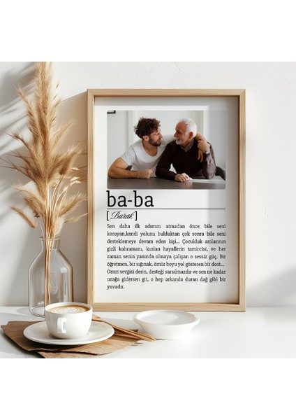 Minimalist Fotoğraflı Baba Tanımı Tasarım Tablo, Babalar Günü Hediyesi, Babalar Günü Tablosu