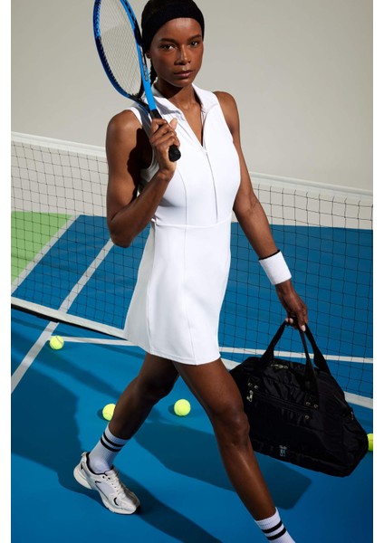 Fit Standart Fit Fermuarlı Dik Yaka Kolsuz Mini Tenis Elbisesi D9320AX25SP