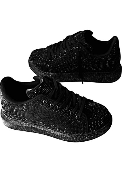 Taşlı Ipli Kalın Taban Ortopedik Bayan Spor Sneakers Ayakkabı