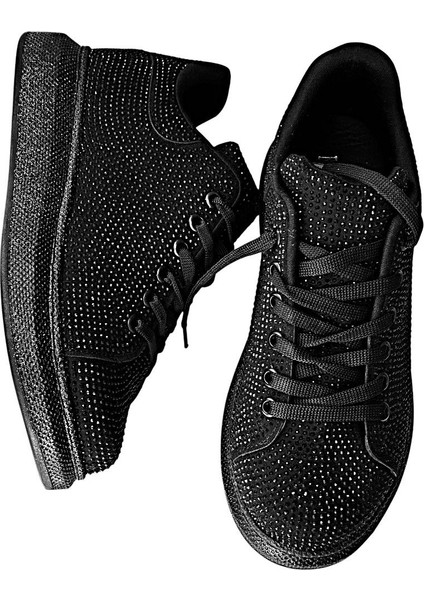 Taşlı Ipli Kalın Taban Ortopedik Bayan Spor Sneakers Ayakkabı