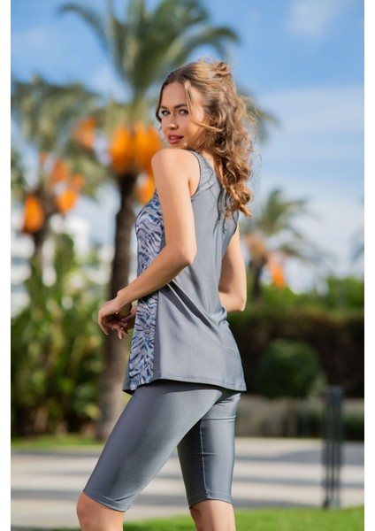 Rukomayo Gri Desenli Omuzdan Askılı Lycra Kumaş Taytlı Tankini fiyatları