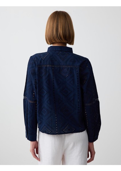 Lacivert %100 Pamuk Uzun Kollu Ajurlu Dokuma Gömlek indirimleri