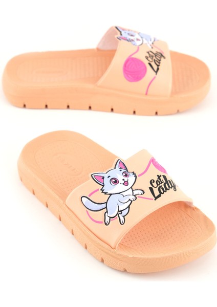 Kız Çocuk Yazlık Cat Lady Pu Rahat Taban Ev Banyo Havuz Plaj Terlik