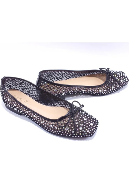 25Y179 Kadın Taşlı Tül Babet Ayakkabı Siyah fiyatları