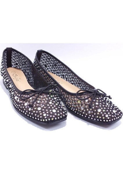 25Y179 Kadın Taşlı Tül Babet Ayakkabı Siyah modelleri