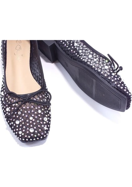 25Y179 Kadın Taşlı Tül Babet Ayakkabı Siyah fırsatları