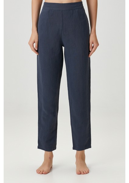 Lino Keten Pantolon Indigo