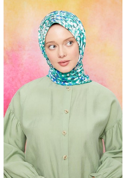 Yeşil Batik Desen Twill Digital Eşarp