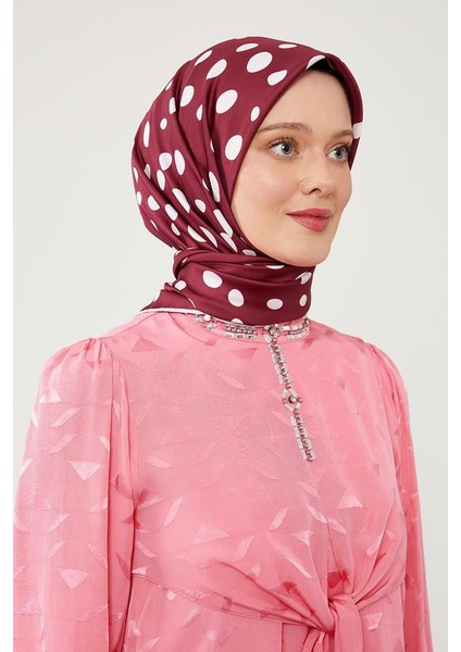 Bordo Puantiye Desen Twill Digital Eşarp