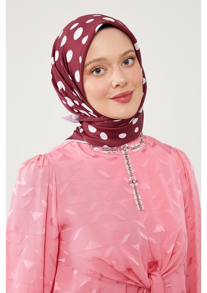 Bordo Puantiye Desen Twill Digital Eşarp fiyatları