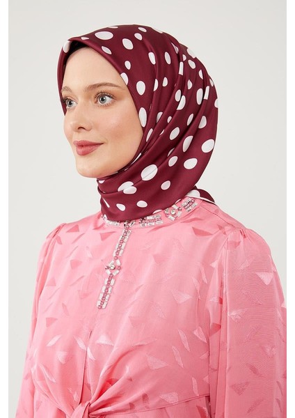 Bordo Puantiye Desen Twill Digital Eşarp modelleri