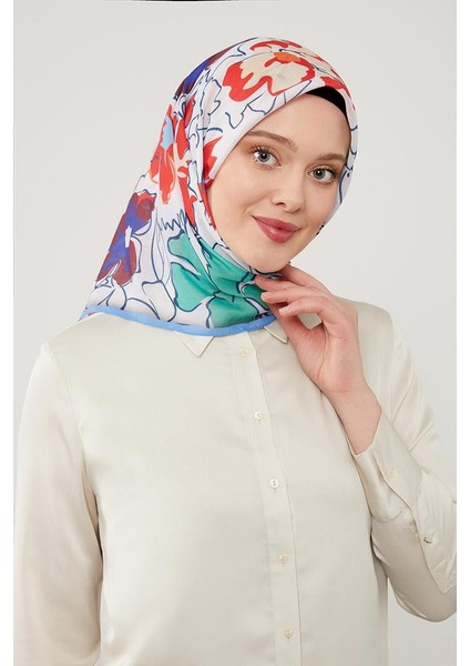 Mavi Yonca Desen Soft Cotton Eşarp