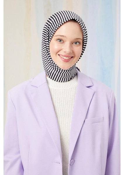 Siyah Çizgili Twill Digital Eşarp