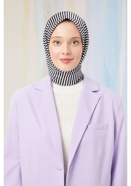Siyah Çizgili Twill Digital Eşarp