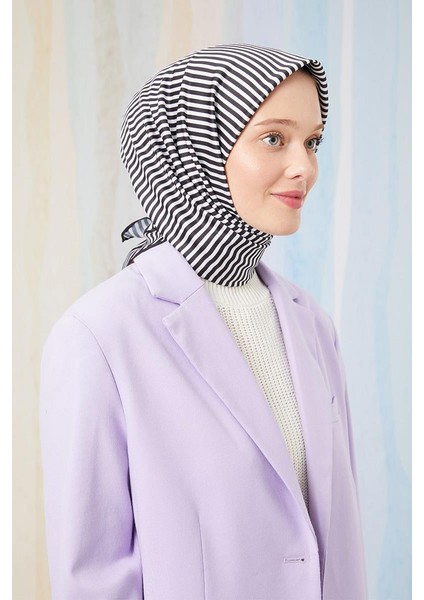 Siyah Çizgili Twill Digital Eşarp