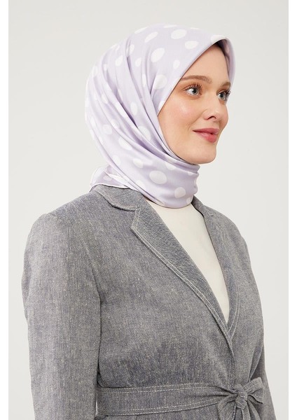 Lila Puantiye Desen Twill Digital Eşarp
