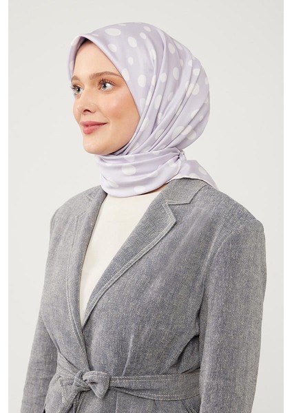 Lila Puantiye Desen Twill Digital Eşarp