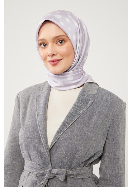 Lila Puantiye Desen Twill Digital Eşarp