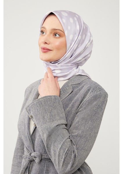 Lila Puantiye Desen Twill Digital Eşarp